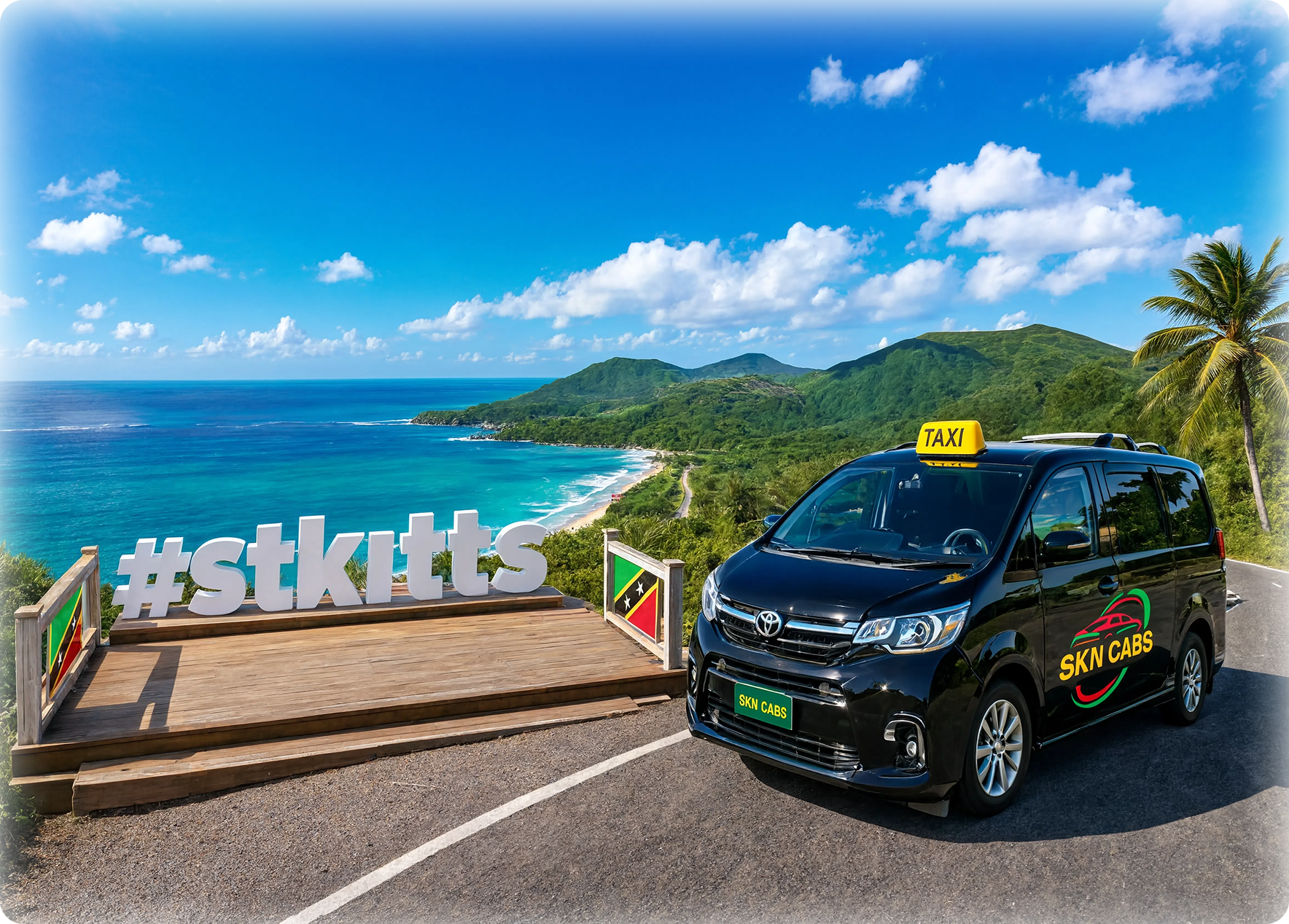 SKN Cabs vehicle at St. Kitts lookout deck