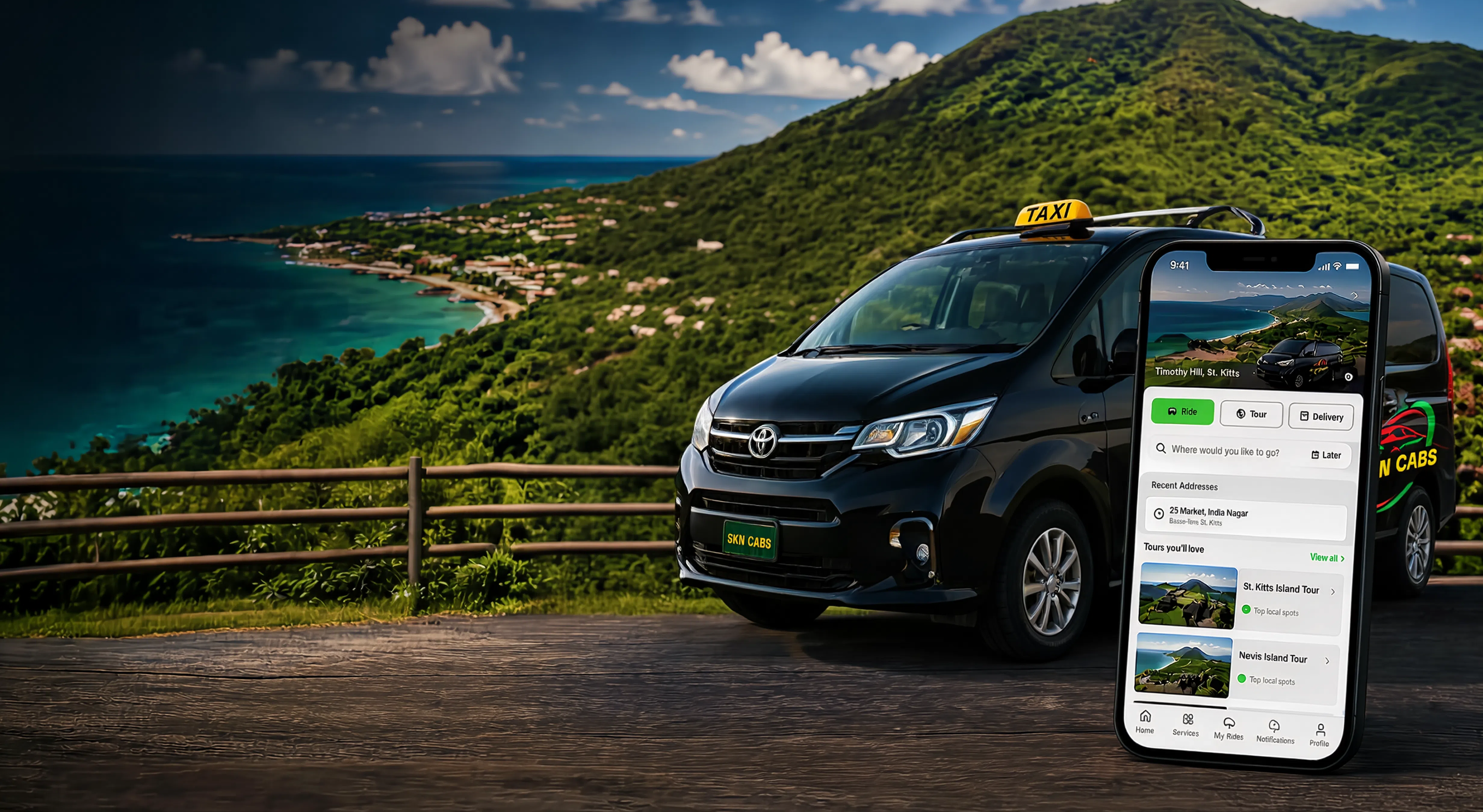 SKN Cabs transportation and island tours fleet in St. Kitts & Nevis